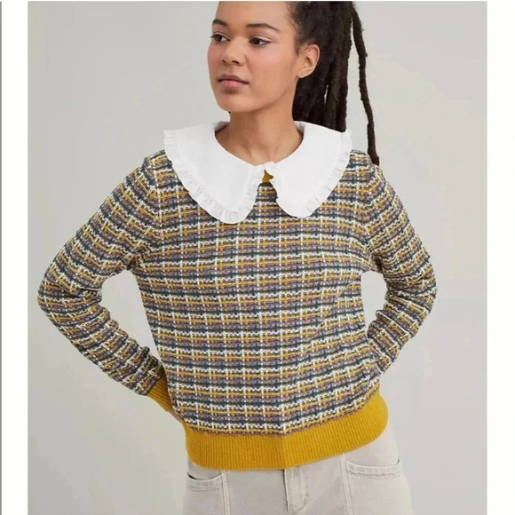 Anthropologie Sweaters - Anthropologie Plaid Peter Pan Collared Sweater Size M